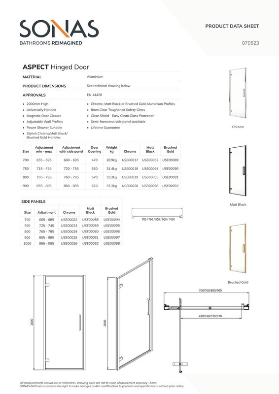 ASPECT Matt Black Shower Hinged Door