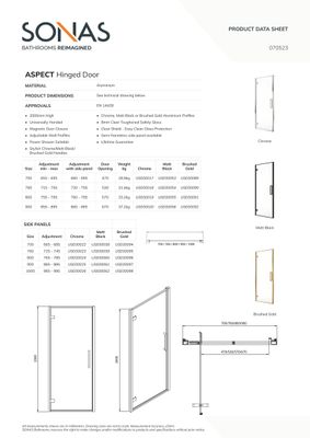 ASPECT Matt Black Shower Hinged Door