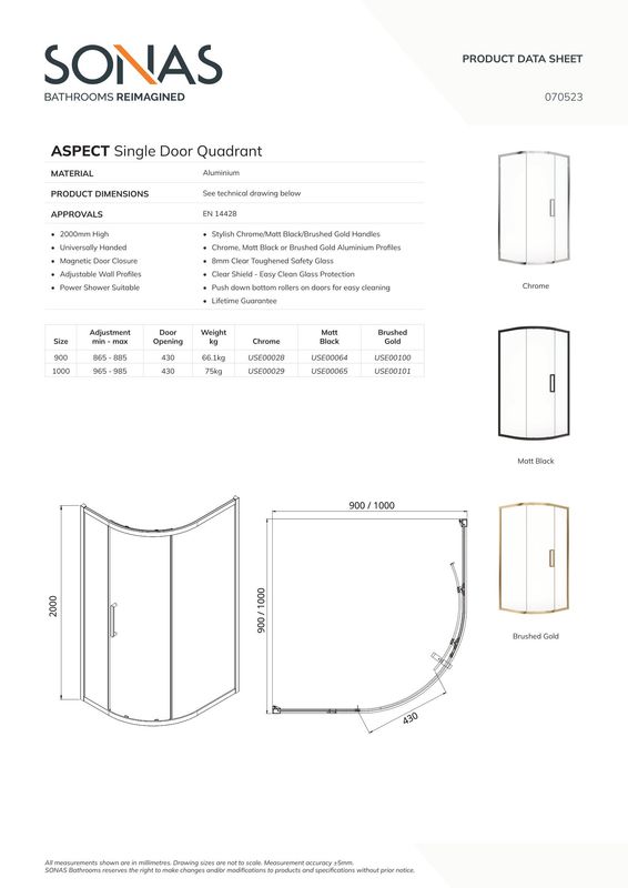 ASPECT Matt Black Single Door Quadrant