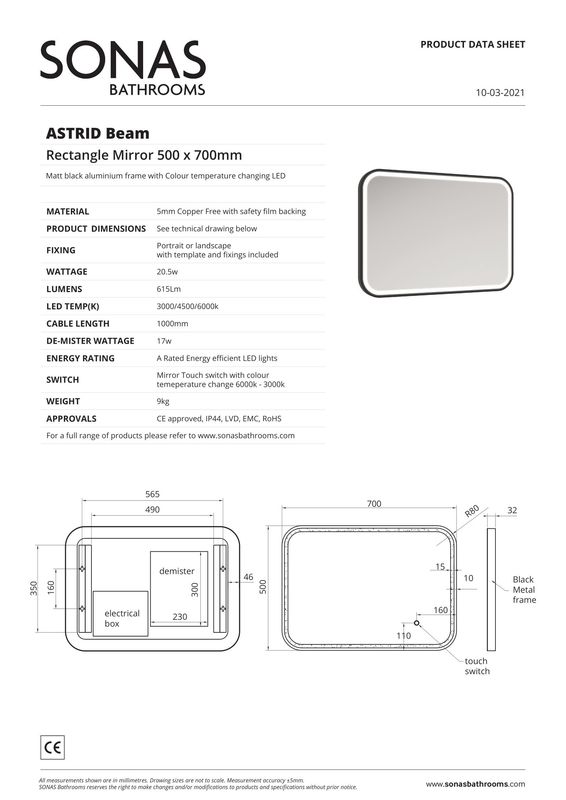 ASTRID Beam Rectangle Mirror 500x700