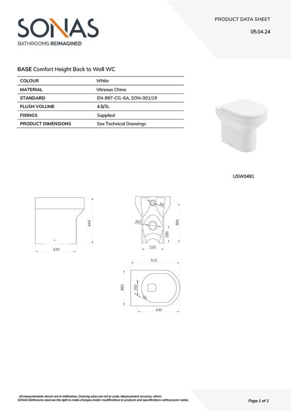 BASE Rimless Back to Wall Comfort Height WC &amp; PP Seat