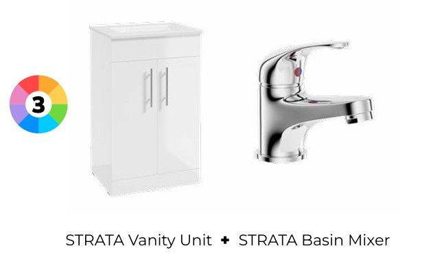 SONAS Strata Floorstanding 60 cm Two Doors Vanity Unit &amp; Basin + Strata Basin Mixer Chrome Bundle