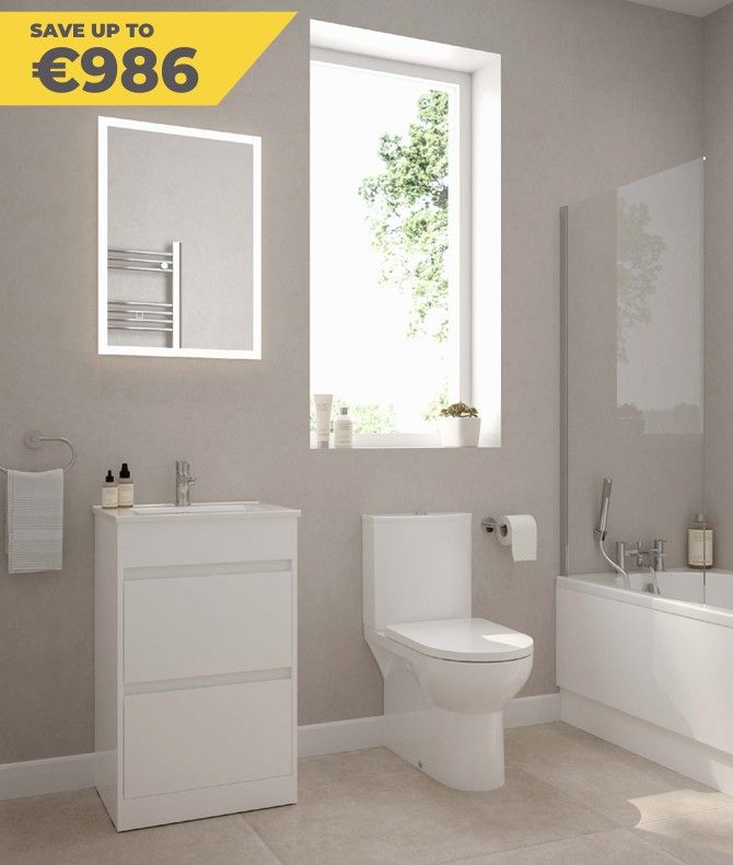 SONAS Main Bathroom. 50 cm Floorstanding Two Drawer Vanity Unit Bundle