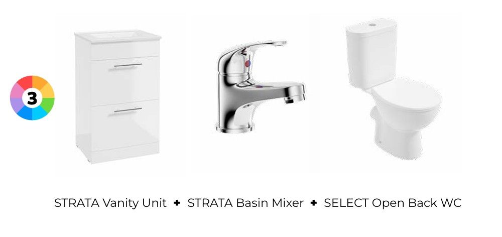 SONAS Strata Floorstanding 60 cm Two Drawer Vanity Unit &amp; Strata Basin Mixer Chrome &amp; Select Open Back  WC Bundle