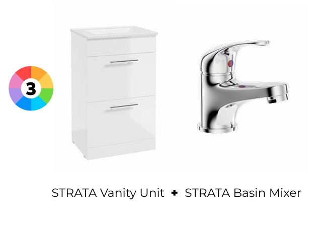 SONAS Strata Floorstanding 50 cm Two Drawer Vanity Unit &amp; Strata Basin Mixer Chrome Bundle
