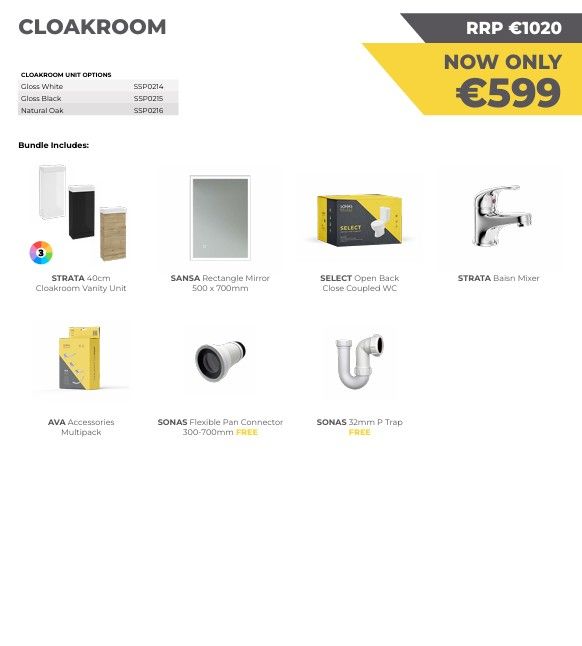 SONAS Cloakroom. Strata 40cm Cloakroom Vanity Unit Bundle