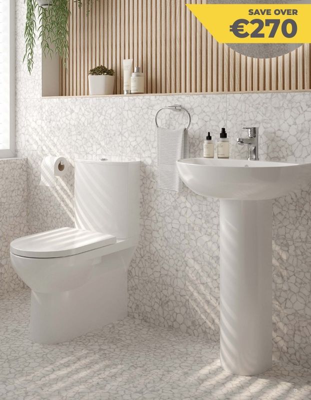 SONAS Eden WC Bundle. Semi Shrouded WC + Wash Basin &amp; Pedestal + Basin Mixer, Chrome Bundle