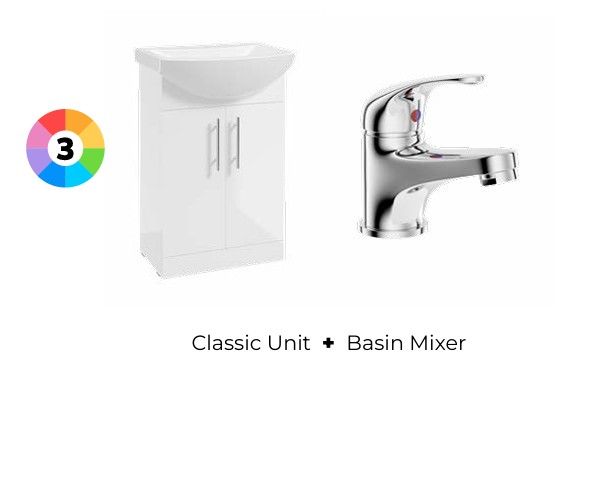 SONAS Strata Classic 55cm Floorstanding Two Door Vanity Unit &amp; Basin Mixer Bundle