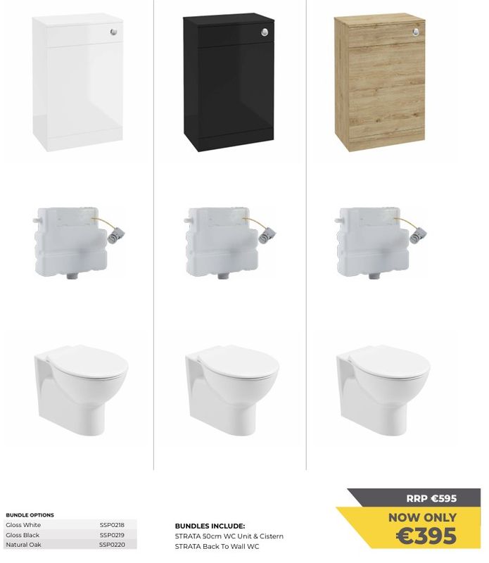 SONAS Strata 50cm WC Unit &amp; Cistern &amp; Strata Back to Wall WC Bundel