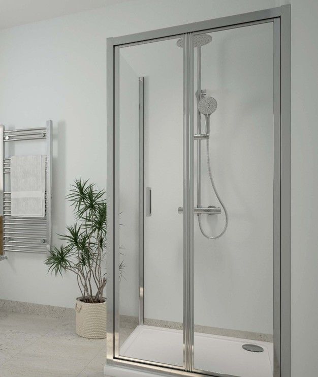 SONAS Strata Round Thermostatic Shower &amp; Strata Bi- Fold Shower Door &amp; Kristal Low Profile Square Shower Tray &amp; Sonas Safe Seal 2m Roll FREE Bundle