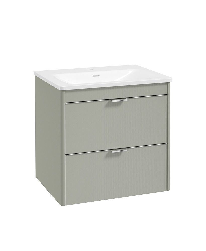 SONAS Lumiere Wall Hung 60cm Two Drawer Vanity Unit - Shadow Basin Lakeside Sage &amp; Handles