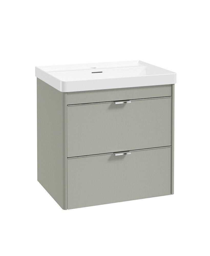 SONAS Lumiere Wall Hung 60cm Two Drawer Vanity Unit-Reed Basin Lakeside Sage &amp; Handles