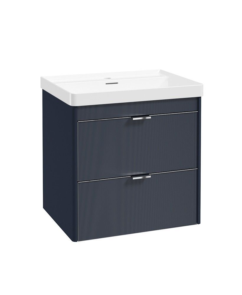 SONAS Lumiere Wall Hung 60cm Two Drawer Vanity Unit-Reed Basin Cobalt Night &amp; Handles