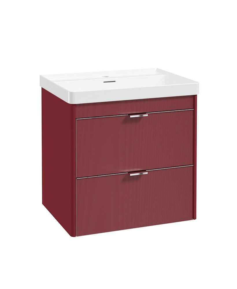 SONAS Lumiere Wall Hung 60cm Two Drawer Vanity Unit-Reed Basin Ruby Fern &amp; Handles