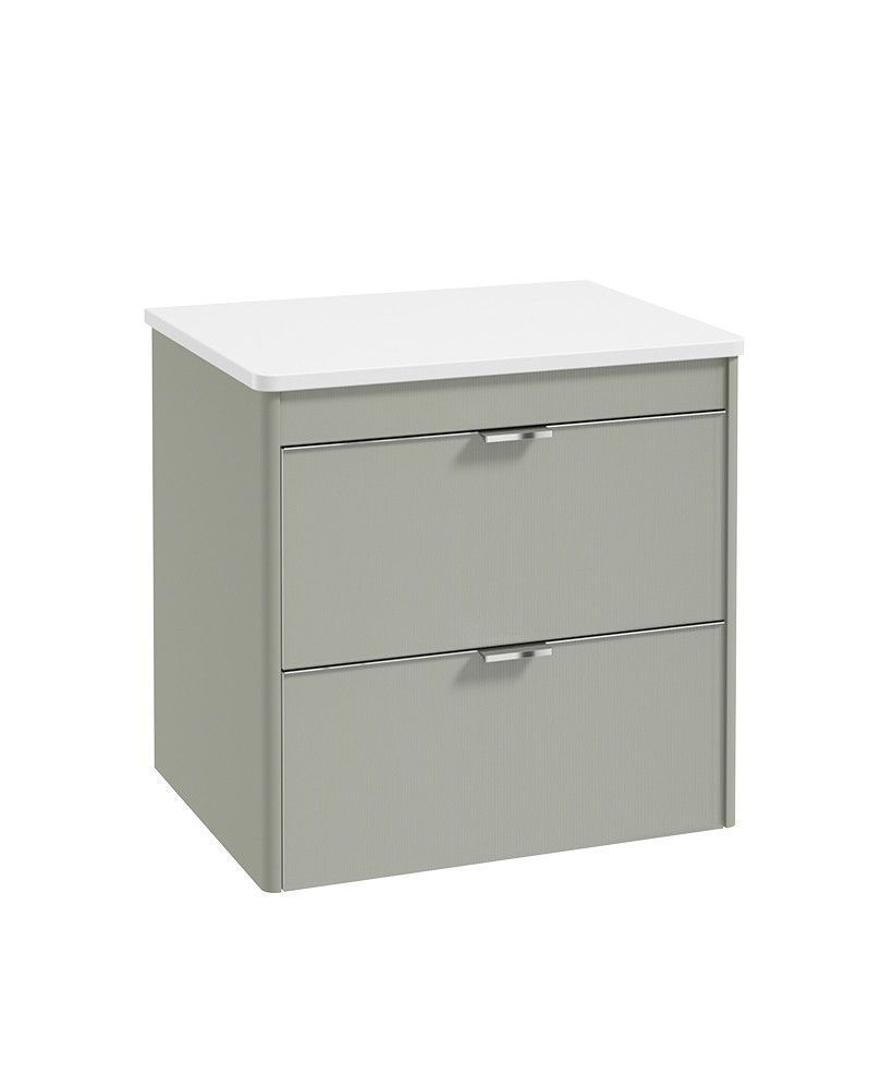 SONAS Lumiere Wall Hung 60cm Two Drawer Countertop Vanity Unit Lakeside Sage &amp; Handles