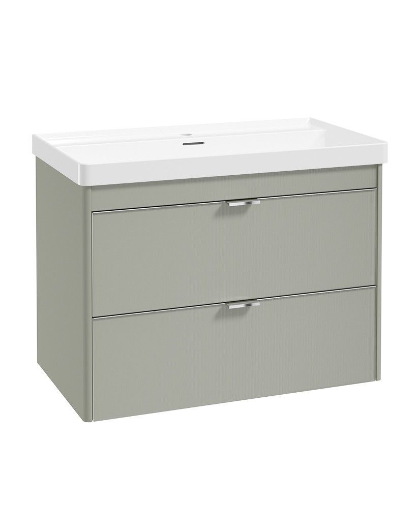 SONAS Lumiere Wall Hung 80cm Two Drawer Vanity Unit-Reed Basin Lakeside Sage &amp; Handles