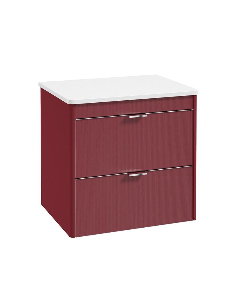 SONAS Lumiere Wall Hung 60cm Two Drawer Countertop Vanity Basin Ruby Fern &amp; Handles