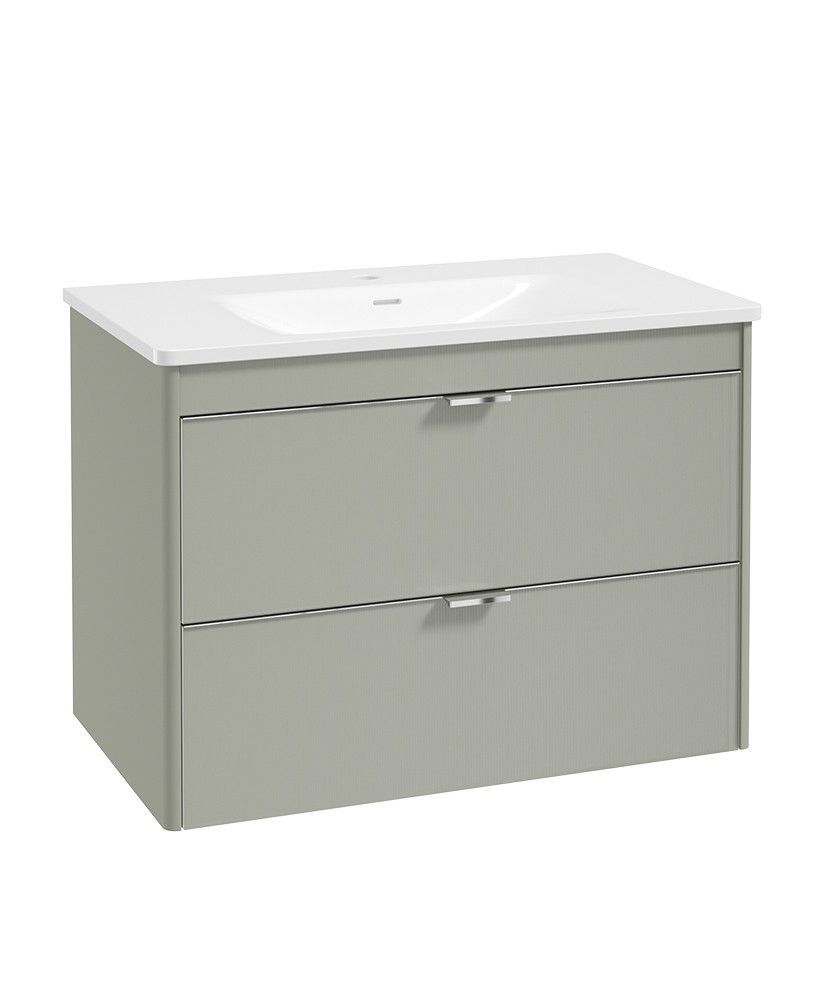 SONAS Lumiere Wall Hung 80cm Two Drawer Vanity Unit-Shadow Basin Lakeside Sage &amp; Handles