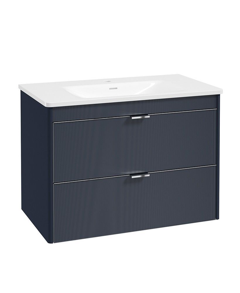 SONAS Lumiere Wall Hung 80cm Two Drawer Vanity Unit-Shadow Basin Cobalt Night &amp; Handles