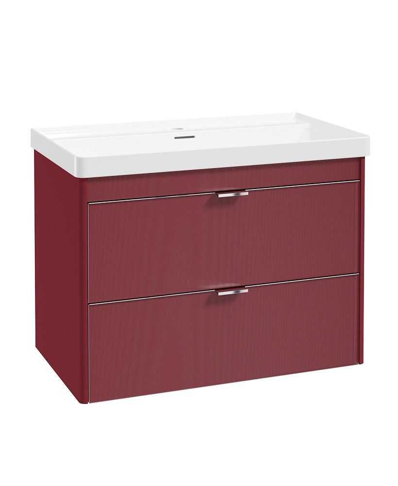 SONAS Lumiere Wall Hung 80cm Two Drawer Vanity Unit-Reed Basin Ruby Fern &amp; Handles