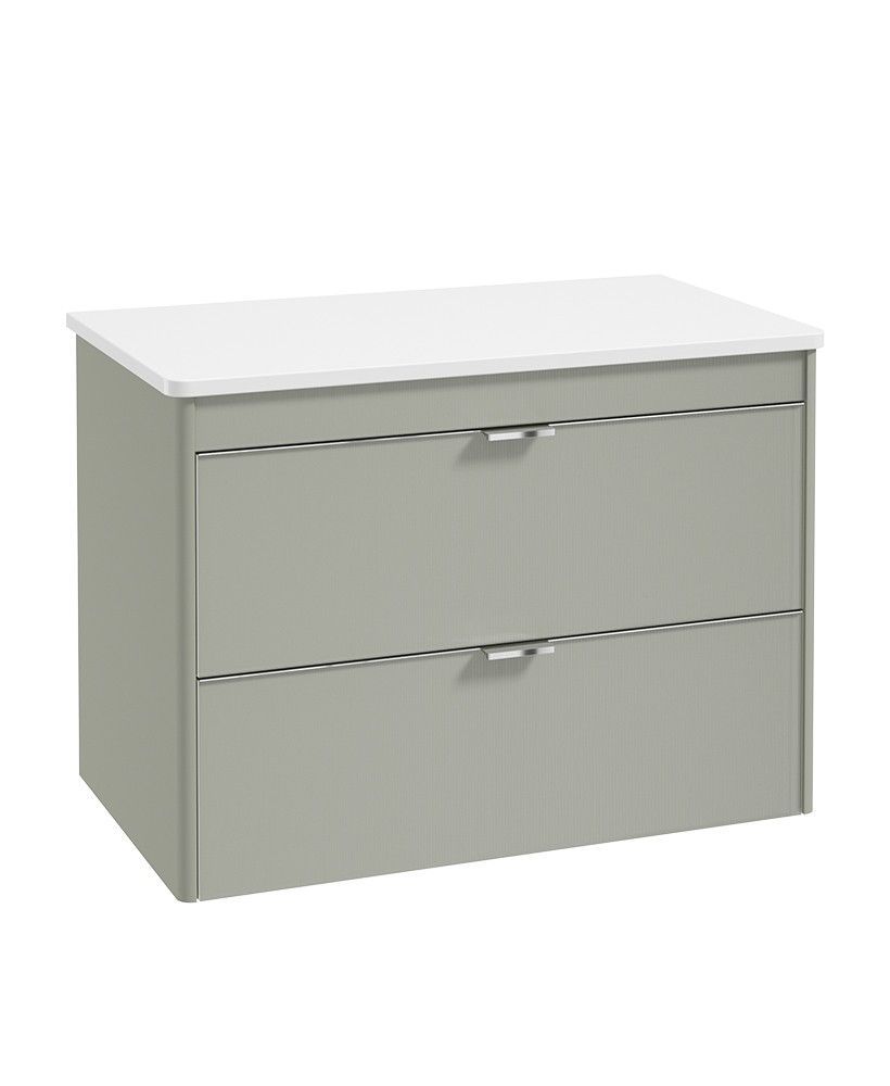 SONAS Lumiere Wall Hung 80cm Two Drawer Countertop Vanity Unit Lakeside Sage &amp; Handles