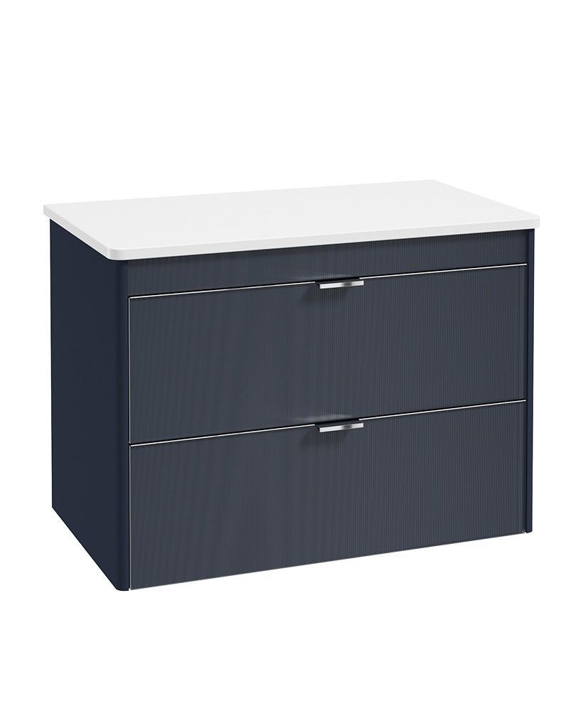 SONAS Lumiere Wall Hung 80cm Two Drawer Countertop Vanity Unit Cobalt Night &amp; Handles