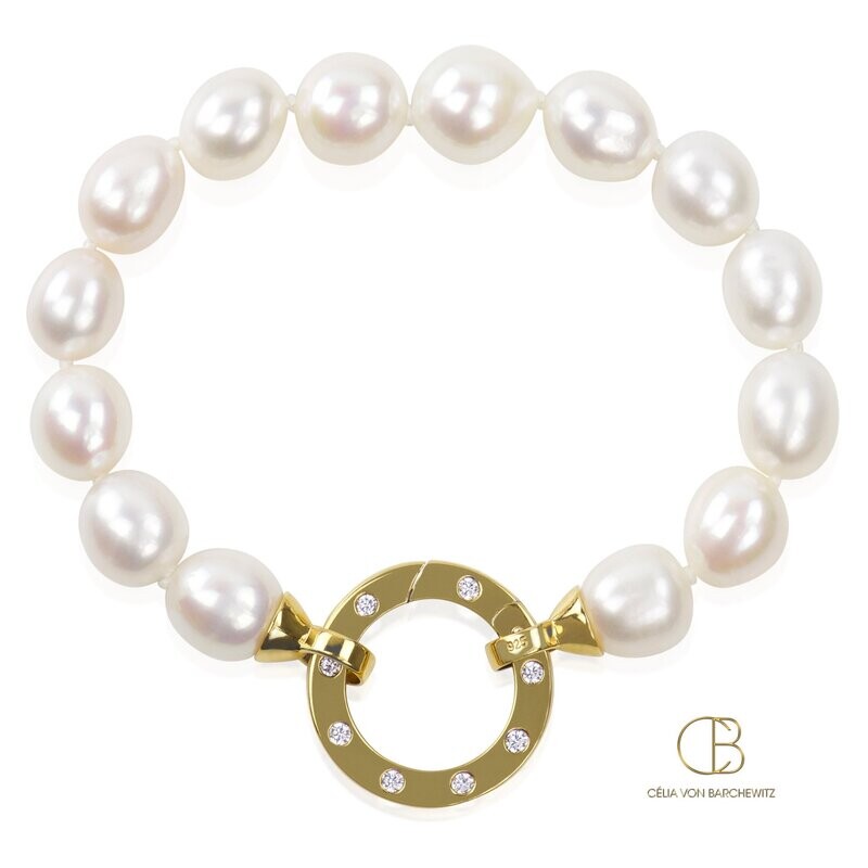 Bracelet with freshwater cultured pearls (Biwa) and modular ring