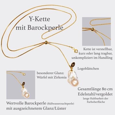 Adjustable y-chain with freshwater cultured pearl (baroque) Adjustable y-chain with freshwater cultured pearl (baroque)