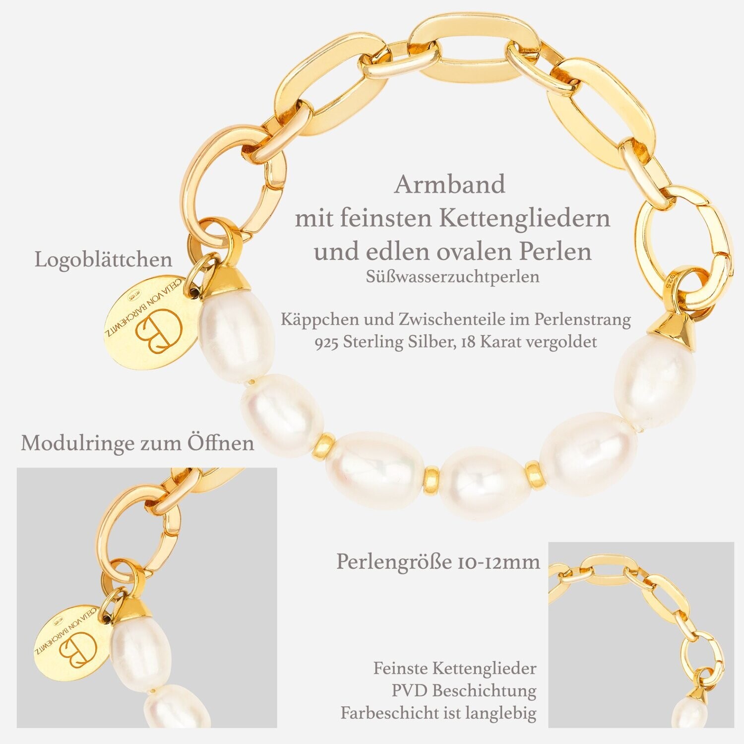 Gliederarmband ASHA mit Perlenstrang in weiß