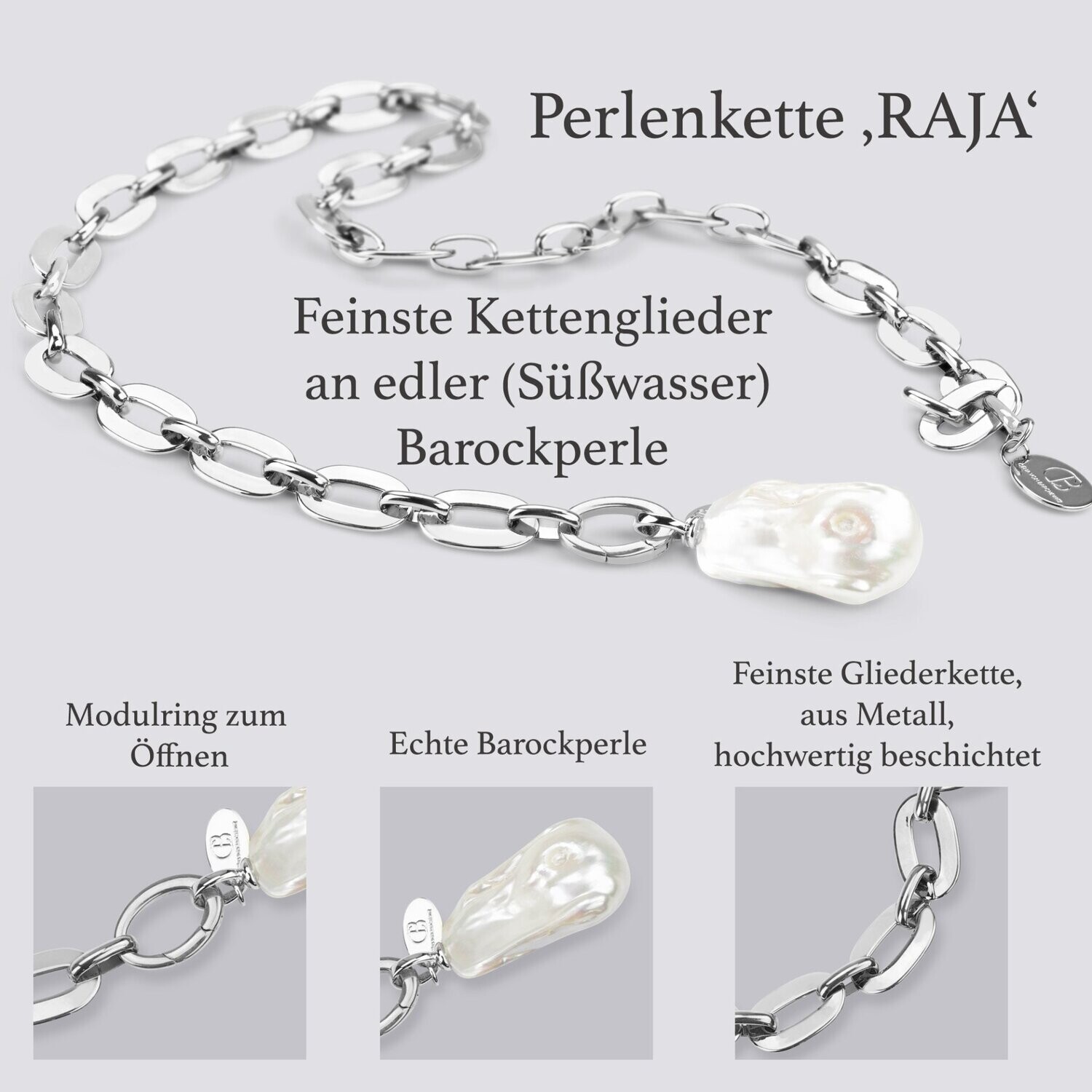 Gliederkette RAJA mit Barockperlenanhänger Gliederkette RAJA mit Barockperlenanhänger