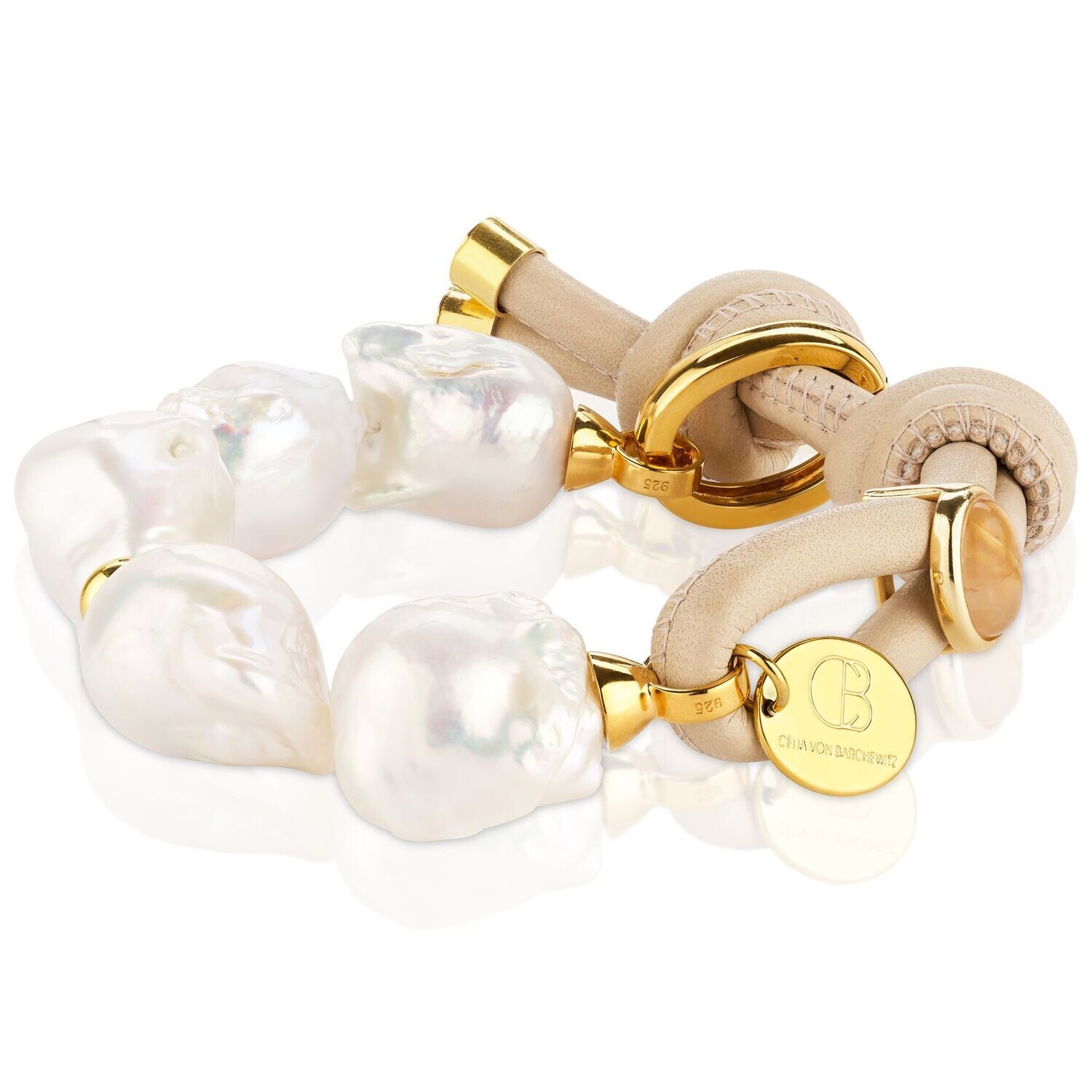 Perlenarmband 'HIPPIE DE LUXE' aus barocken Perlen mit Nappalederband