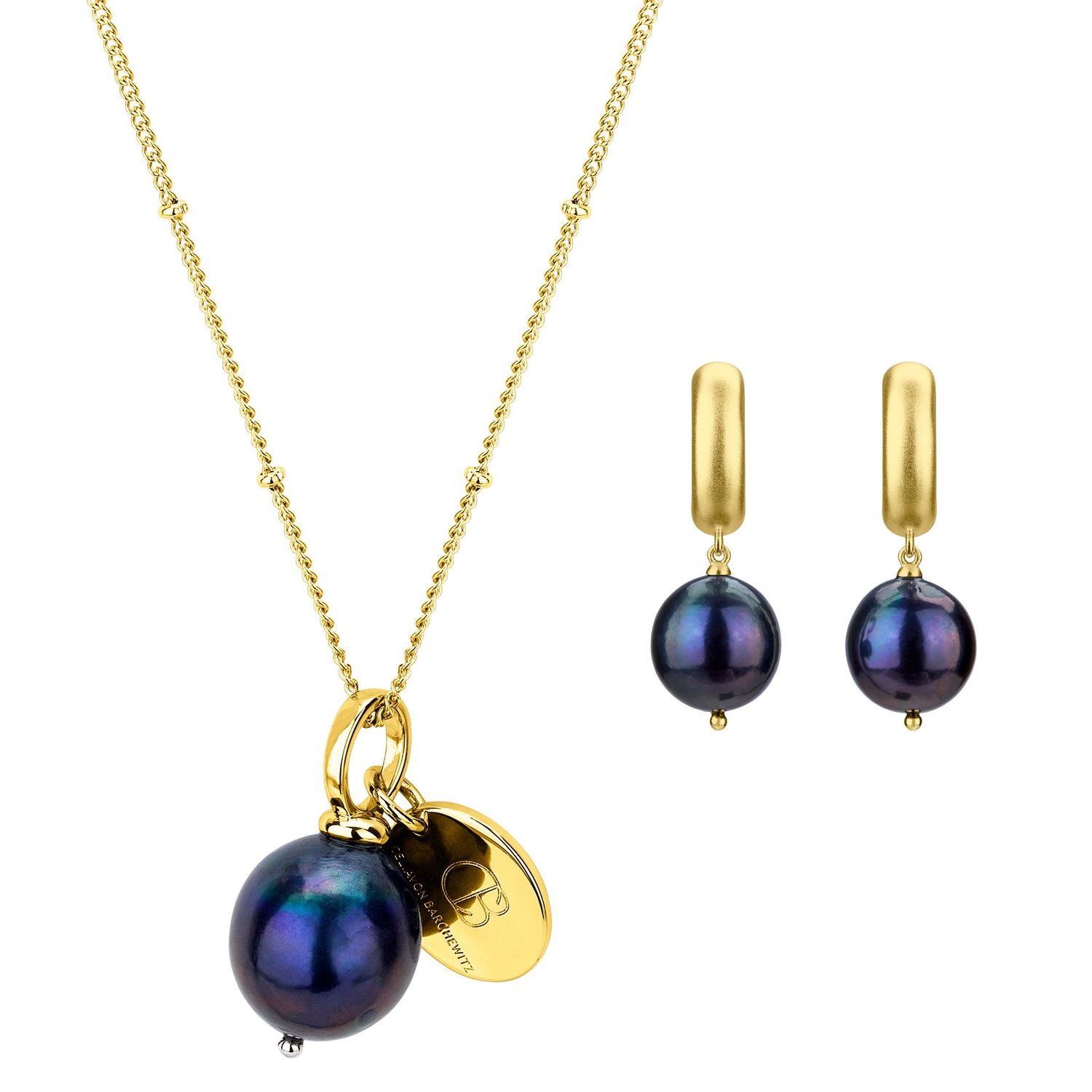 Set mit semirunden Perlen, blauschwarz