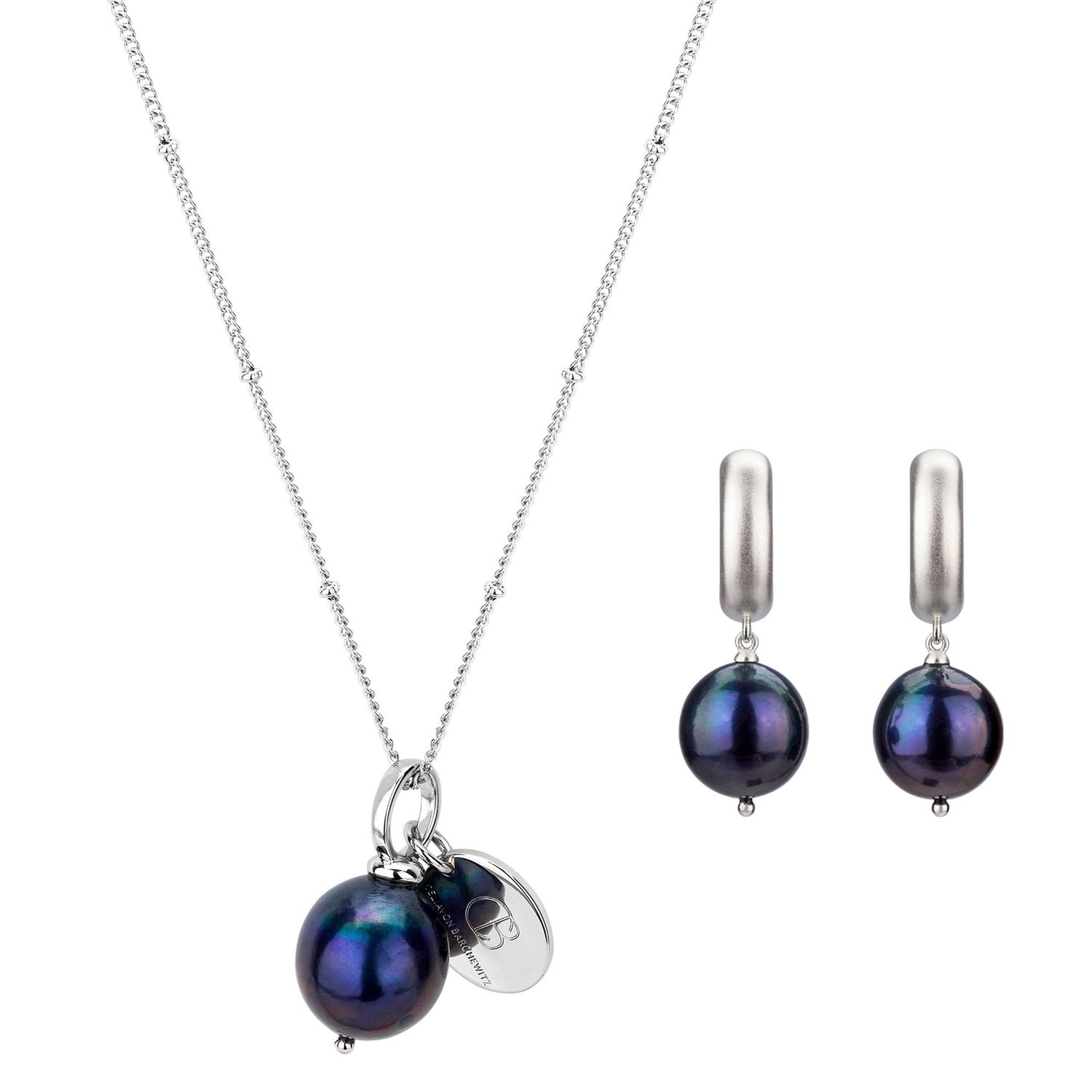 Set aus Kette und Ohrringe mit blau8schwarzen Perlen