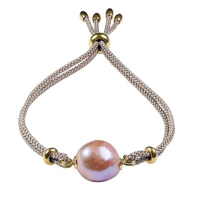 SUNRISE - Textilarmband mit einer Perle, beige SUNRISE - Textilarmband mit einer Perle, beige