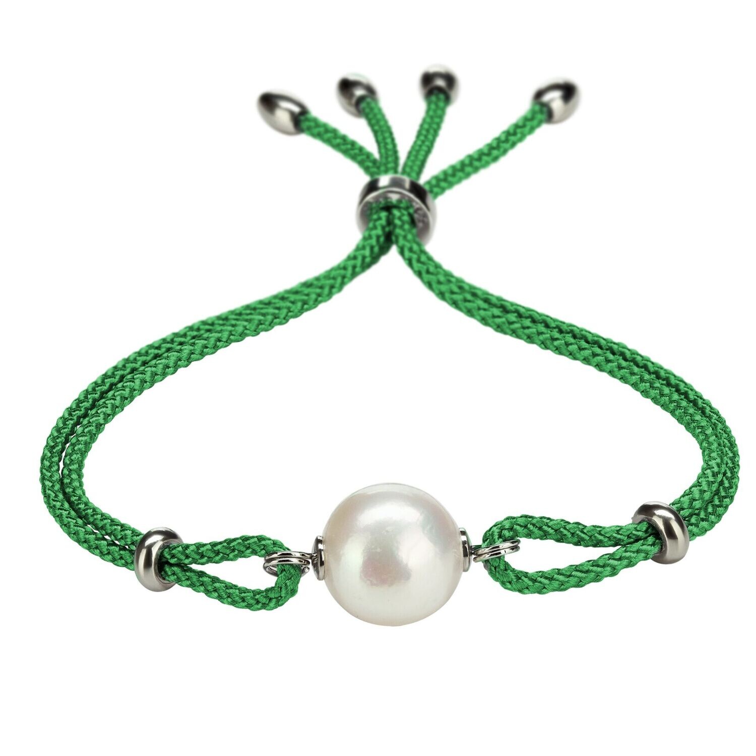 SUNRISE - Textilarmband mit einer Perle, grün SUNRISE - Textilarmband mit einer Perle, grün, Metall: silber
