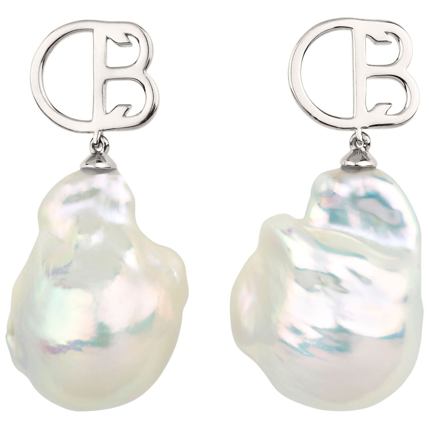 Ohrringe mit CB Logo und Barockperle, Farbe: Silber