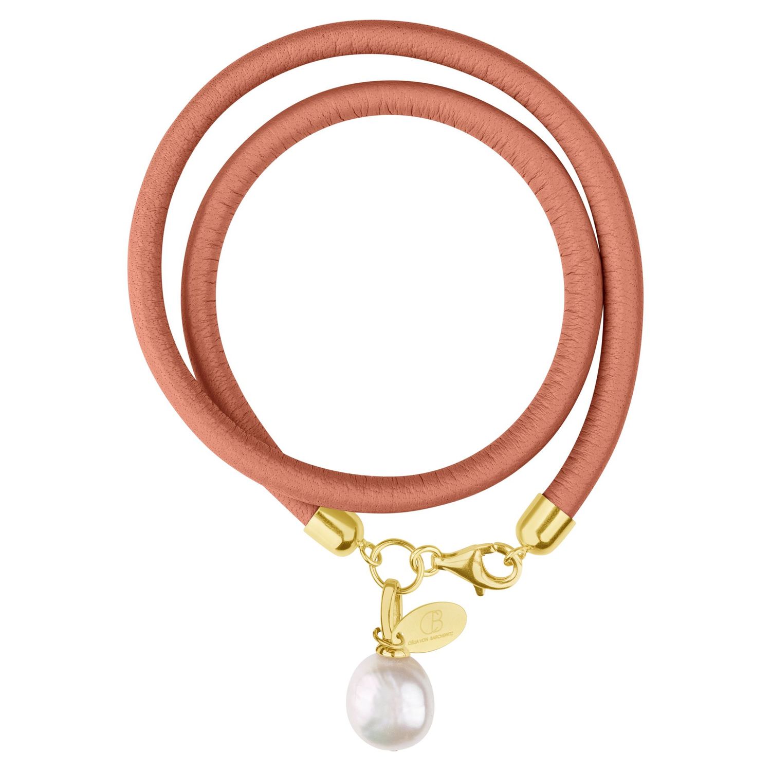 Nappa Nova - das Lederarmband in Papaya mit Süßwasserzucht-Perle