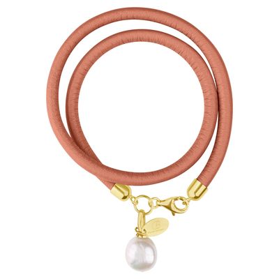 Nappa Nova - das Lederarmband in Papaya mit Süßwasserzucht-Perle