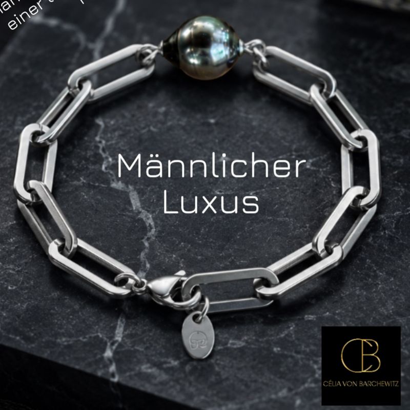 Exklusives Herren-Armband mit Tahitiperle & Edelstahl – Maskuliner Luxus von Célia von Barchewitz