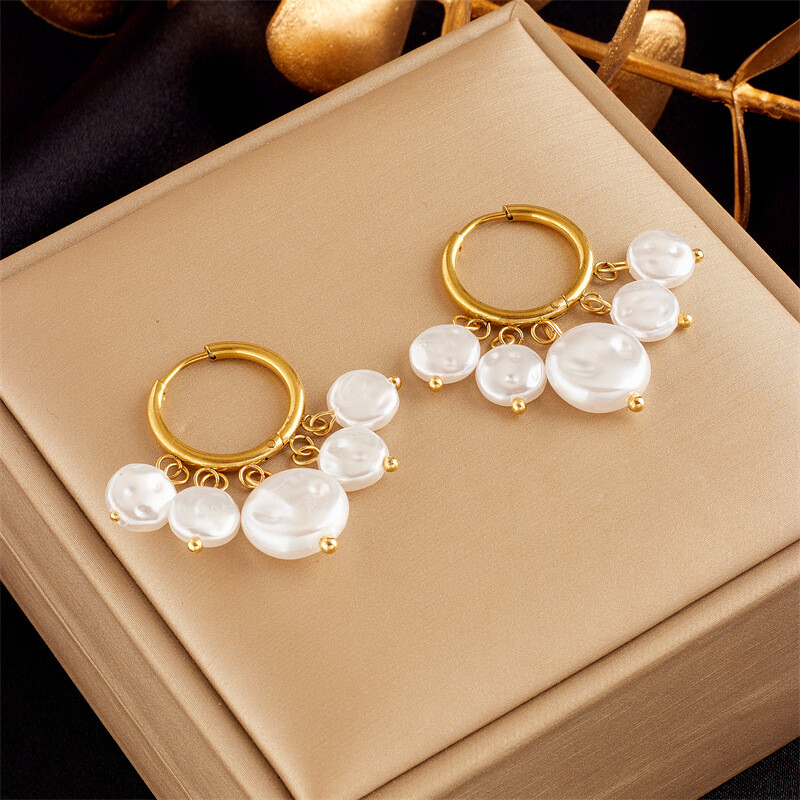 Argollas con perlas - Acero Inoxidable