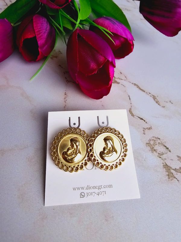 Aretes Medalla Milagrosa con la Virgen y Jesús