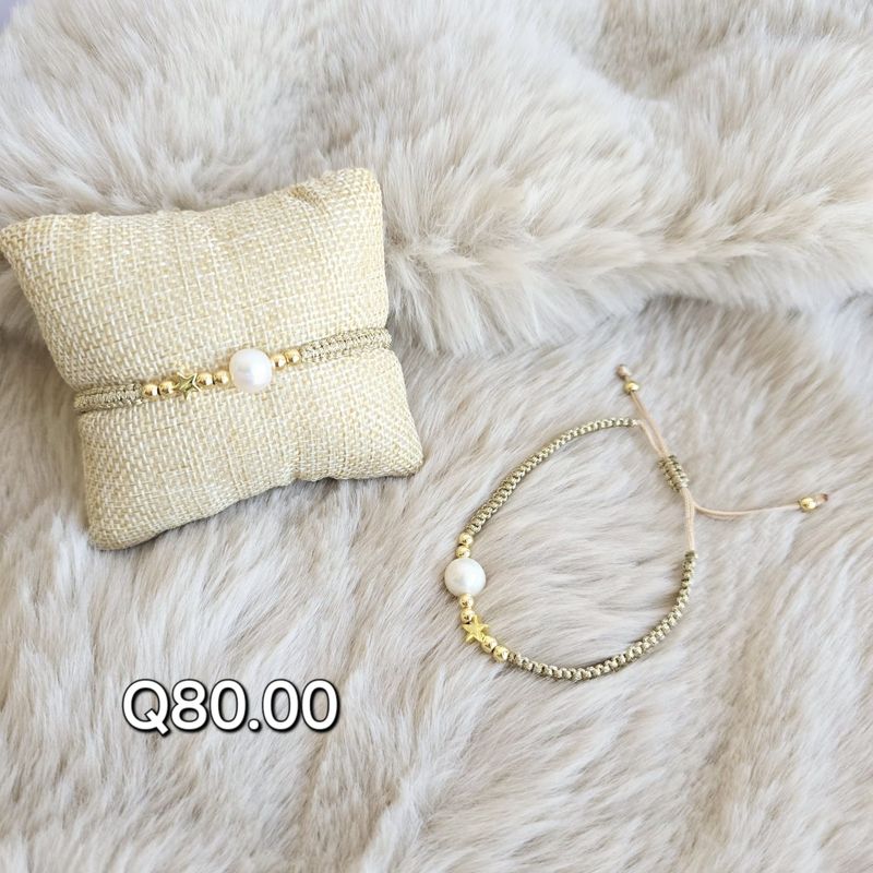 Pulsera Ajustable en Rodio con Perla y Estrellita