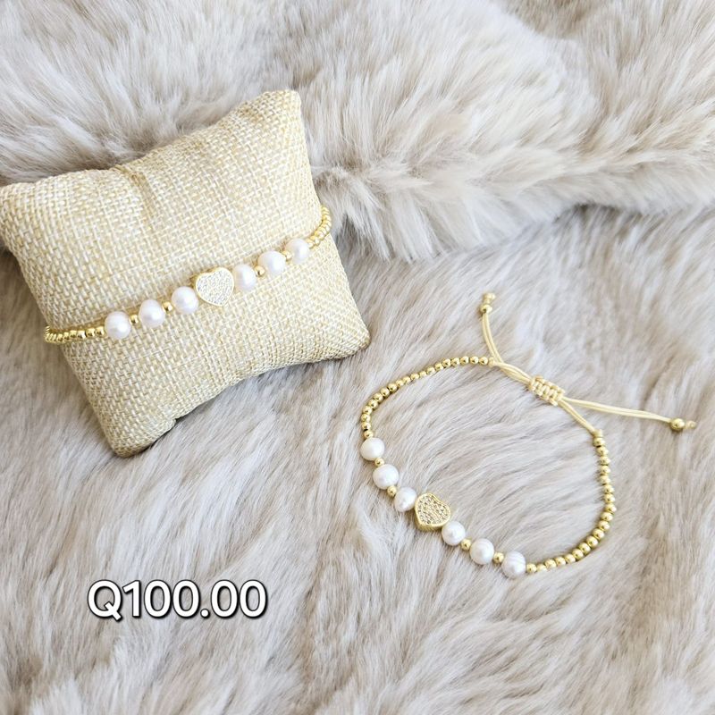 Pulsera Rodio perlas y corazon