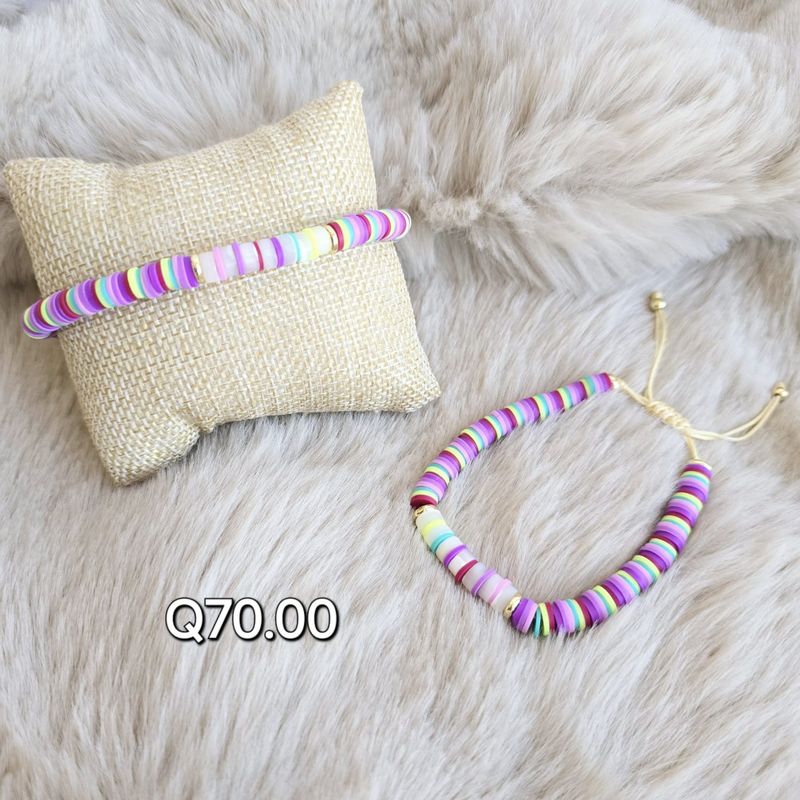 Pulsera Ajustable con Detalles de Rodio y Discos de Colores