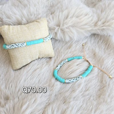 Pulsera Ajustable con Detalles de Rodio y Discos Turquesa
