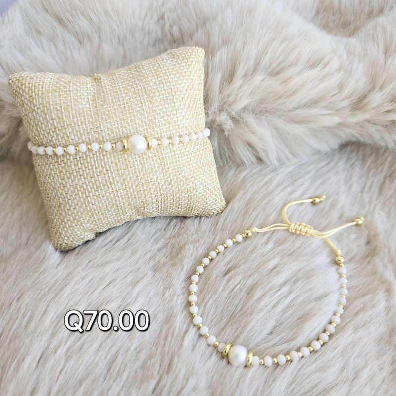 ​Pulsera Ajustable de Bolitas cristal y perla