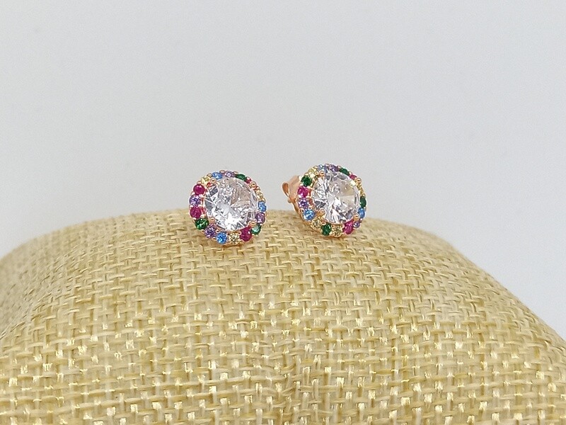 Aretes rosegold con piedras de colores