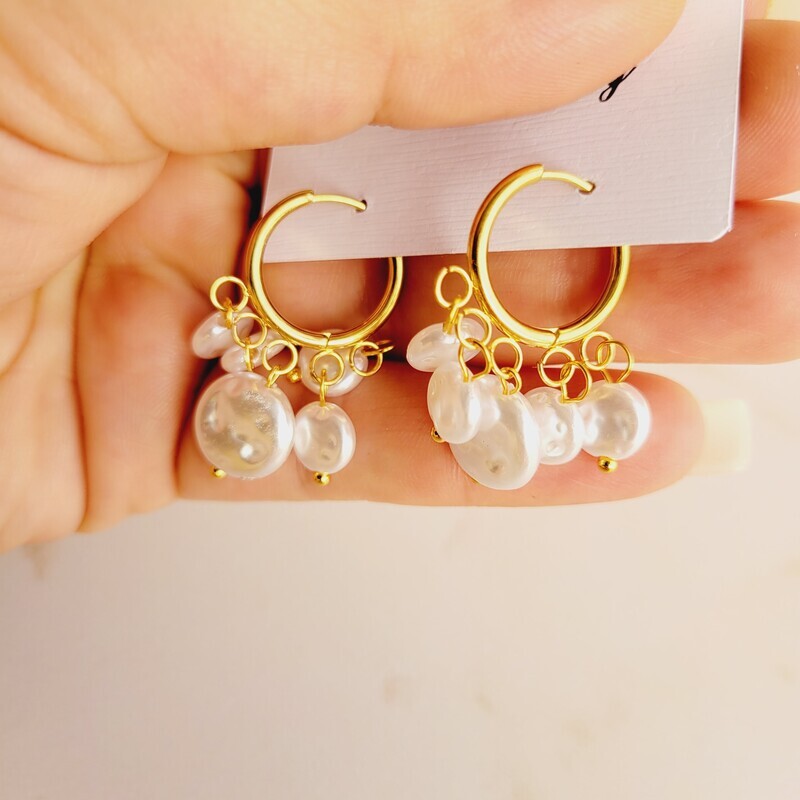 Argollas con perlas - Acero Inoxidable