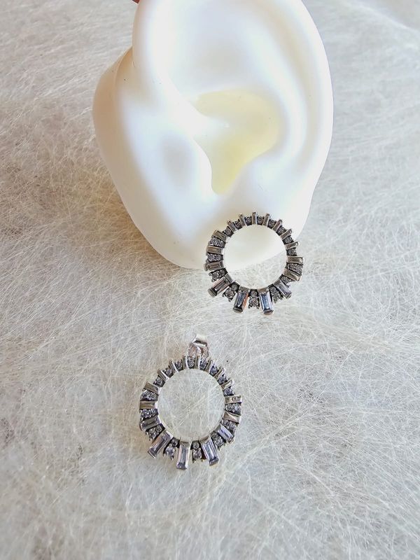 Aretes de Plata 925 con Cuadros y Cristales