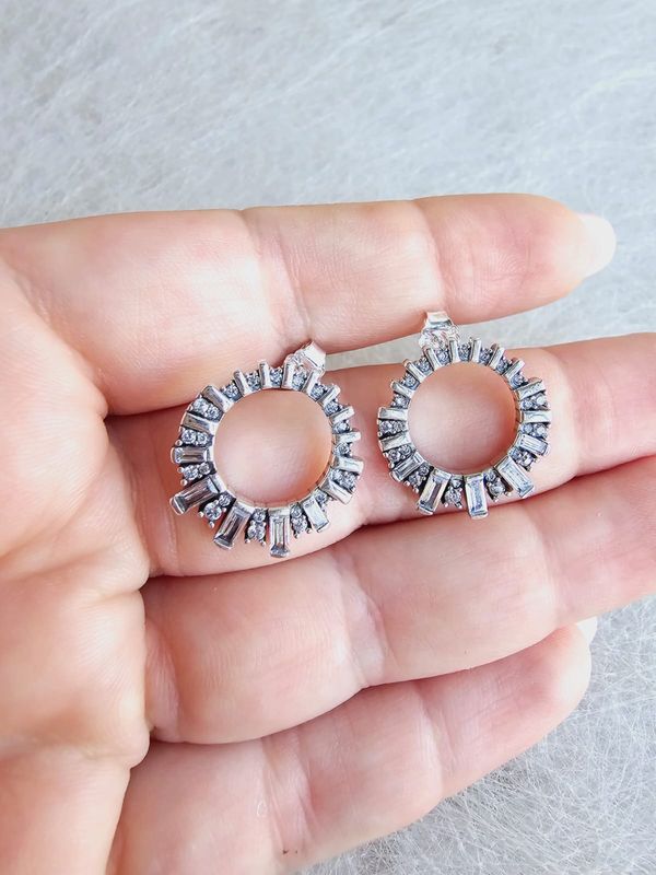 Aretes de Plata 925 con Cuadros y Cristales
